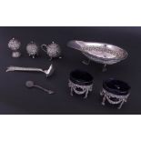 Mixed collection of foreign white metal to include Eastern jug and spoon, Continental 800 salts with