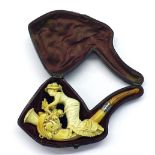 Meerschaum pipe carved with a lady modelled picking flowers, 5.5" long