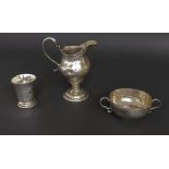 Georgian silver ovoid pedestal cream jug, hallmarks worn, 4.5" high; together with a further