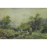 By Frank Thomas Carter (1853-1934) - figures in a provincial country landscape, signed, watercolour,