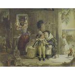 Early 19th Century School - room interior depicting an elderly lady and three children, watercolour,