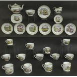 Newhall early 19th century tea and coffee service with coloured print and painted number 984,