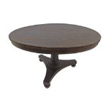 Early 19th century rosewood breakfast table, the circular top upon column supports with gadrooned