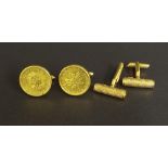 (536668-5-A) Pair of 18k cufflinks inset with gold Canadian 10 Dollar coins, 23.7gm; together with a