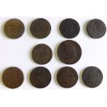 Group of Irish and Scottish halfpennies and pennies to include an Edward Stephens Duke of Wellington