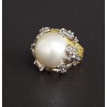 Yellow gold Mabe pearl and multi-cut diamond dress ring, 1ct approx, 17.2gm, ring size K/L