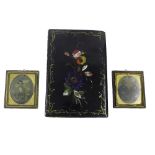 Victorian papier mache blotter (a.f); together with two framed daguerreotypes (3)