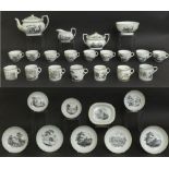 Newhall early 19th century English part tea service, bat printed with landscapes (damages); together