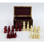 19th century ivory chess set, height of king 9.5cm; together with a rosewood and boxwood strung