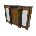 Attractive 19th century burr walnut credenza, the shaped top over a single boxwood inlaid door