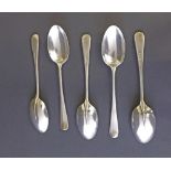 Set of five Edwardian silver rat tail dessert spoons, maker Elkington & Co Ltd, Birmingham 1903, 6.