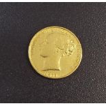 Victorian 1872 'bun head' shield back sovereign coin, 8gm