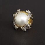 Yellow gold Mabe pearl and diamond dress ring, 0.80ct, 16.2gm, ring size K/L