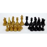 19th century ebony and boxwood weighted Staunton chess set, height of king 10cm (a.f)