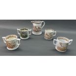 Field/British Sports - four 19th century Staffordshire transfer printed mugs and a similar jug,