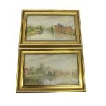 By Edwin Frederick Holte (1830-1912) - pair of riverside town landscapes, each signed and dated '81,