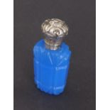 Attractive Victorian blue opaline glass silver topped scent bottle, the hinged lid enclosing a glass
