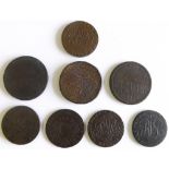 Group of halfpenny and penny tokens from Wales to include a 1793 North Wales Druid head halfpenny,