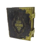 Antique leather bound and brass strapwork Holy Bible, inset with various colour plates and maps