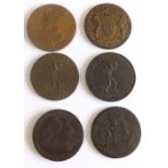 Group of Lancashire halfpenny tokens to include a 1791 Clarkes Liverpool Ship and Shield