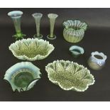 Collection of 19th century green vaseline glass to include vases and dishes etc (9)