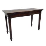 19th century flame mahogany serpentine hall table, 52" wide (a.f)