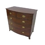 Early 19th century bowfront mahogany chest of drawers fitted with two short over three long