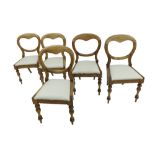 Set of five Victorian mahogany balloon back dining chairs, with drop-in duck egg leather seats