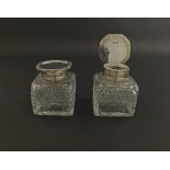 Pair of Edwardian silver topped hobnail cut glass inkwells, maker Goldsmiths & Silversmiths