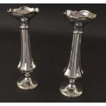 Pair of 1920s silver baluster faceted spill vases, maker HW Ltd Birmingham 1922, 7" high (2)