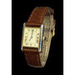 (536491-3-A) Must de Cartier silver-gilt tank wristwatch, case ref.  3 134055, with Cartier brown