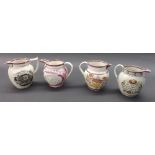 Sunderland lustre - four similar early 19th century jugs, each 4.5" high approx (a.f) (4)