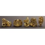 Group of five Japanese stained ivory netsuke (5)