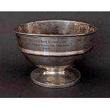 1930s silver pedestal bowl with embossed band, maker S B & S Limited, Chester 1935, 6.5" diameter,