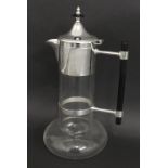 Art Deco style silver plated and glass claret jug, 12" high