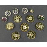 Set of six gilt metal enamel buttons, possibly French, 26mm; group of three enamel buttons and three