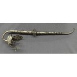 Interesting Eastern white metal novelty pipe, the end modelled as a peacock, 13" long