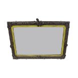 Interesting 19th century carved framed rectangular mirror mounted by a Coat of Arms with scrolled,