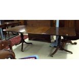 Mahogany D end twin pedestal dining table, the moulded top over two baluster columns upon three