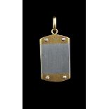 French gold mounted steel dog tag pendant. 43mm x 19mm