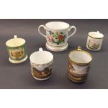 Coalport porcelain twin-handled cup painted with floral sprays, 4.75" high; together with four