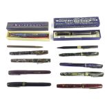 Watermans - two boxed pens, eight fountain pens and a 9ct mounted pencil (11)