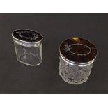 Early 20th century hobnail cut glass jar with silver and tortoiseshell pique work lid, maker's marks