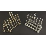 Two six-division novelty silver plated toast racks, one of golfing interest, the other country