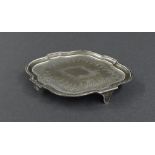 George III silver serpentine waiter engraved with geometric ribbon borders, maker Henry Chawner,