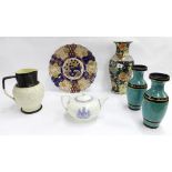 Mixed collection of porcelain to include a Japanese Imari charger, Adams relief jug, Chinese famille