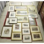 Large collection of twenty various English and Continental prints to include engravings,