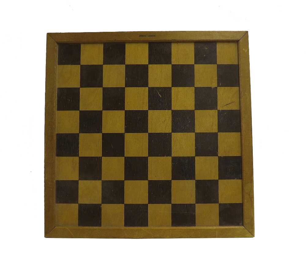 Vintage chess/games board stamped Jaques London, 18" x 18"