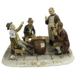 Large and impressive Capo di Monte Beferdi porcelain figural group of three men drinking wine and