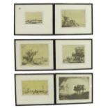 Collection of six various framed black and white etchings (6)